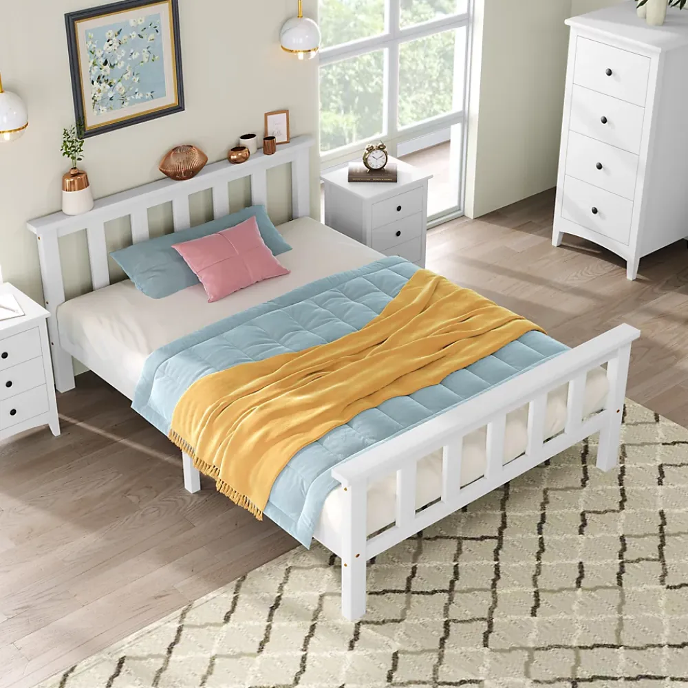 Okwish Lit simple 90x200 cm - Lit classique avec sommier à lattes - Pin et MDF - Sans matelas - Blanc* Lit Simple