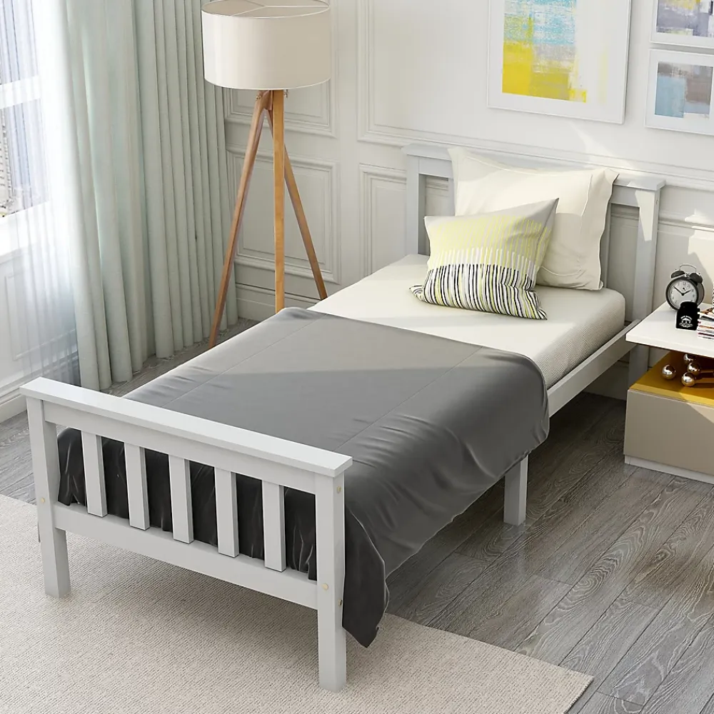 Okwish Lit simple 90x200 cm - Lit classique avec sommier à lattes - Pin et MDF - Sans matelas - Blanc* Lit Simple
