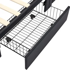 Generique Lit Simple 90x200 cm - Lit Coffre avec 4 Tiroirs et Éclairage LED - Lit Capitonné PU - Noir - Sans Matelas* Lit Coffre