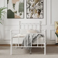 Lit Simple 90x200 cm - Lit en Métal Blanc Design Contemporain et Robuste - Sans Matelas><noscript><img width=