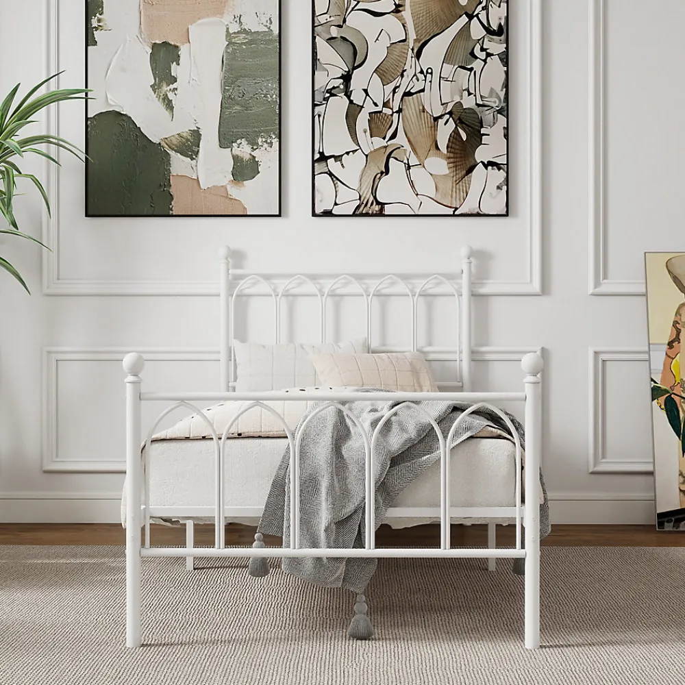 Lit Simple 90x200 cm - Lit en Métal Blanc Design Contemporain et Robuste - Sans Matelas>Okwish Best