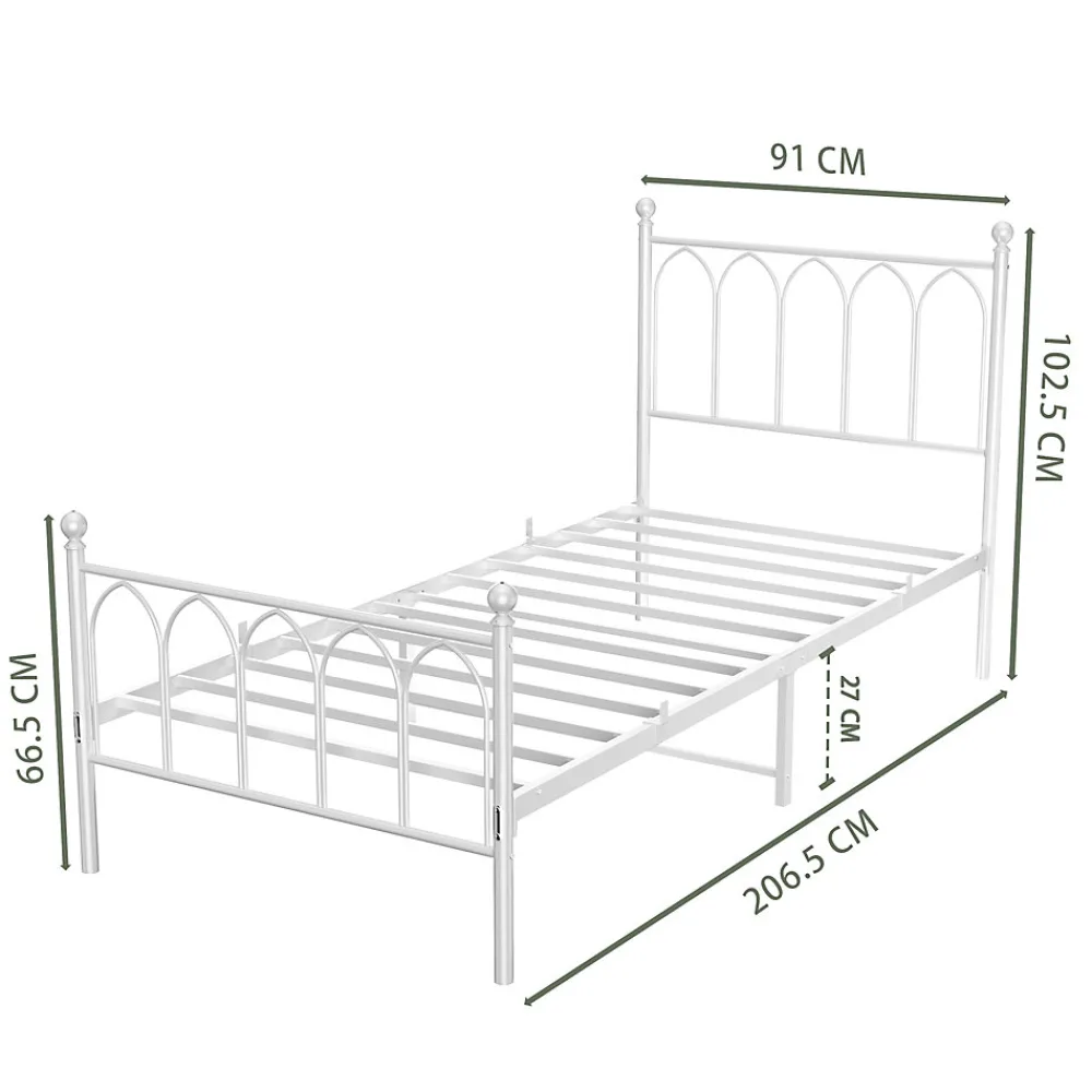 Lit Simple 90x200 cm - Lit en Métal Blanc Design Contemporain et Robuste - Sans Matelas>Okwish Best