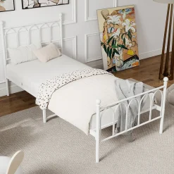 Lit Simple 90x200 cm - Lit en Métal Blanc Design Contemporain et Robuste - Sans Matelas><noscript><img width=