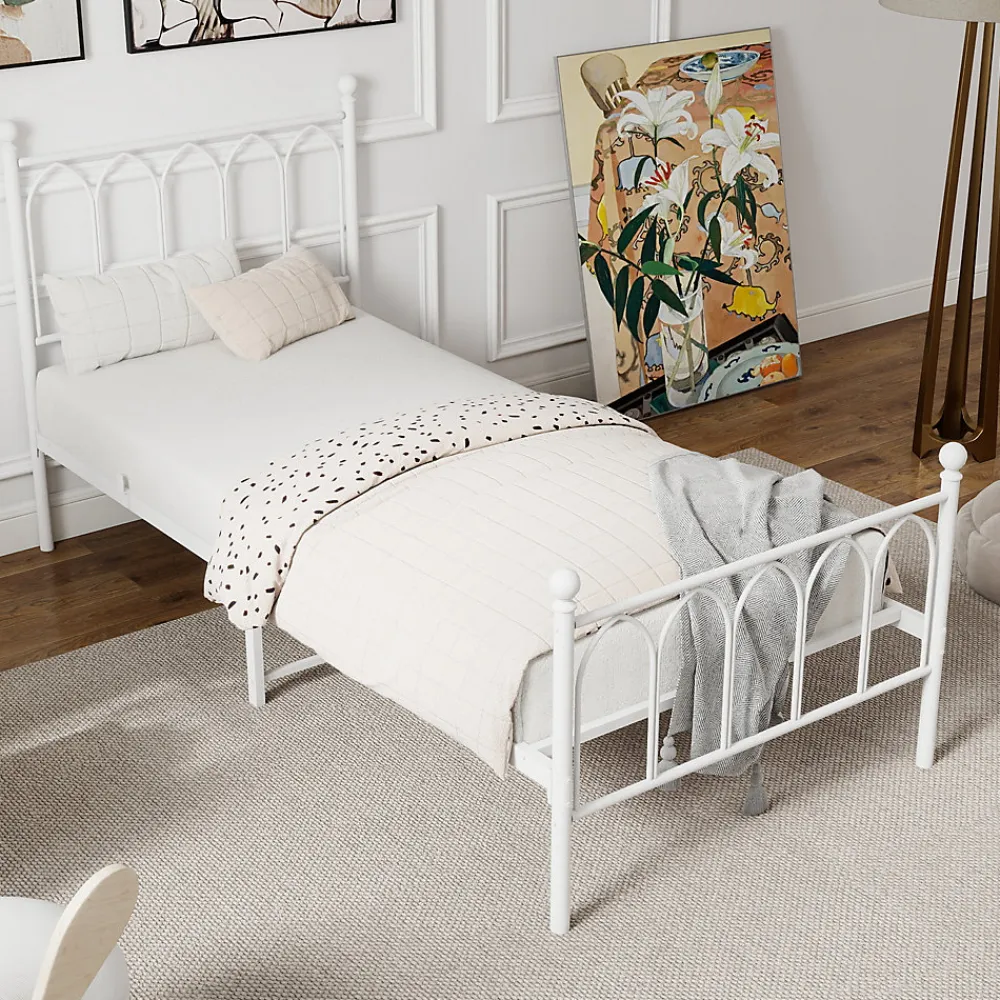 Lit Simple 90x200 cm - Lit en Métal Blanc Design Contemporain et Robuste - Sans Matelas>Okwish Best