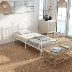 Lit Simple 90x200 cm - Lit en Métal Blanc Design Contemporain et Robuste - Sans Matelas><noscript><img width=