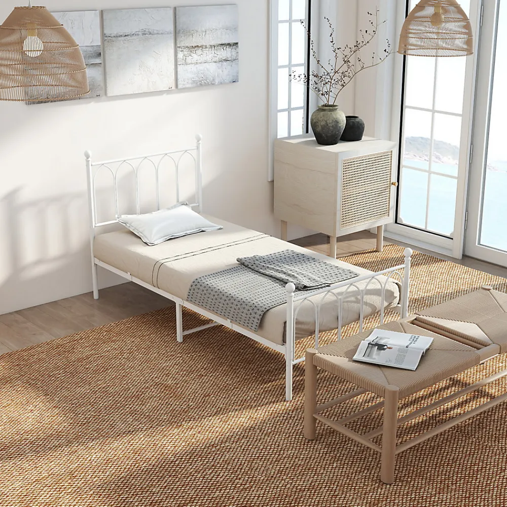 Lit Simple 90x200 cm - Lit en Métal Blanc Design Contemporain et Robuste - Sans Matelas>Okwish Best