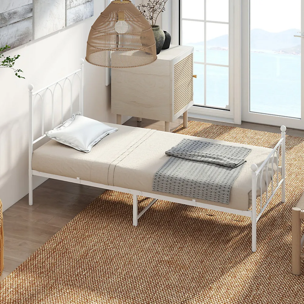 Lit Simple 90x200 cm - Lit en Métal Blanc Design Contemporain et Robuste - Sans Matelas>Okwish Best