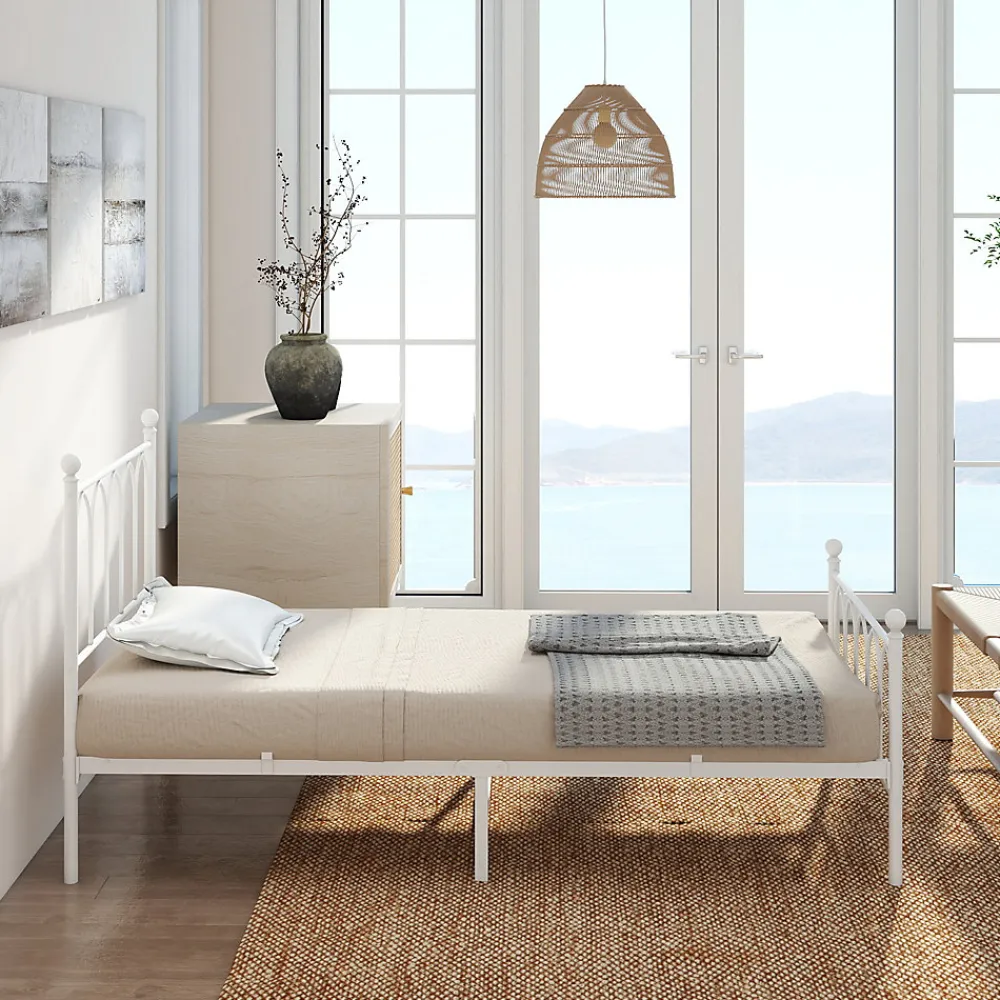 Lit Simple 90x200 cm - Lit en Métal Blanc Design Contemporain et Robuste - Sans Matelas>Okwish Best
