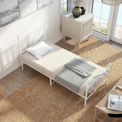 Lit Simple 90x200 cm - Lit en Métal Blanc Design Contemporain et Robuste - Sans Matelas><noscript><img width=
