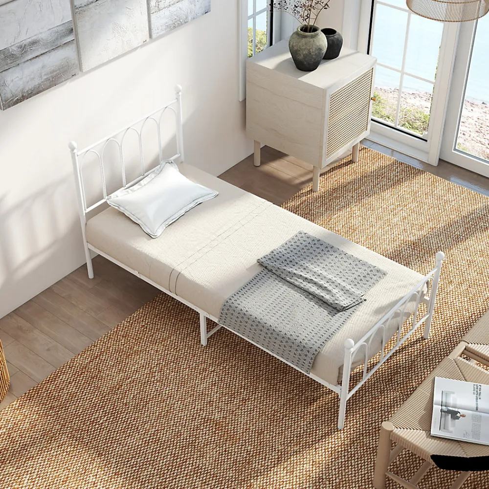 Lit Simple 90x200 cm - Lit en Métal Blanc Design Contemporain et Robuste - Sans Matelas>Okwish Best