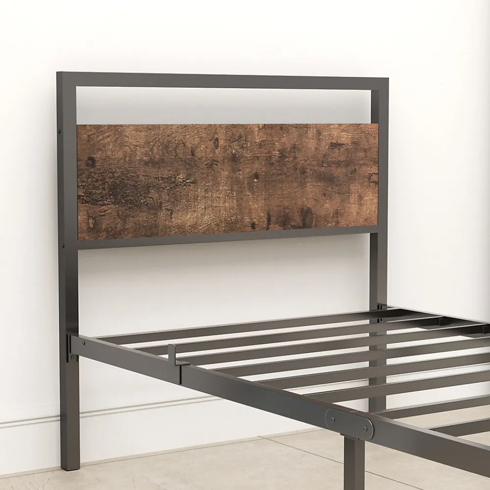 Lit Simple 90x200 cm - Lit en Métal Noir Solide avec Sommier à Lattes et Bois Robuste - Sans Matelas>Okwish Discount