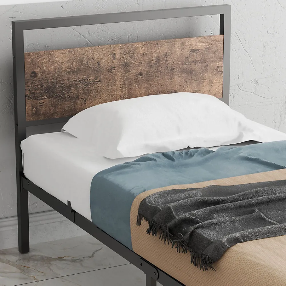 Lit Simple 90x200 cm - Lit en Métal Noir Solide avec Sommier à Lattes et Bois Robuste - Sans Matelas>Okwish Discount
