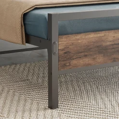 Lit Simple 90x200 cm - Lit en Métal Noir Solide avec Sommier à Lattes et Bois Robuste - Sans Matelas><noscript><img width=