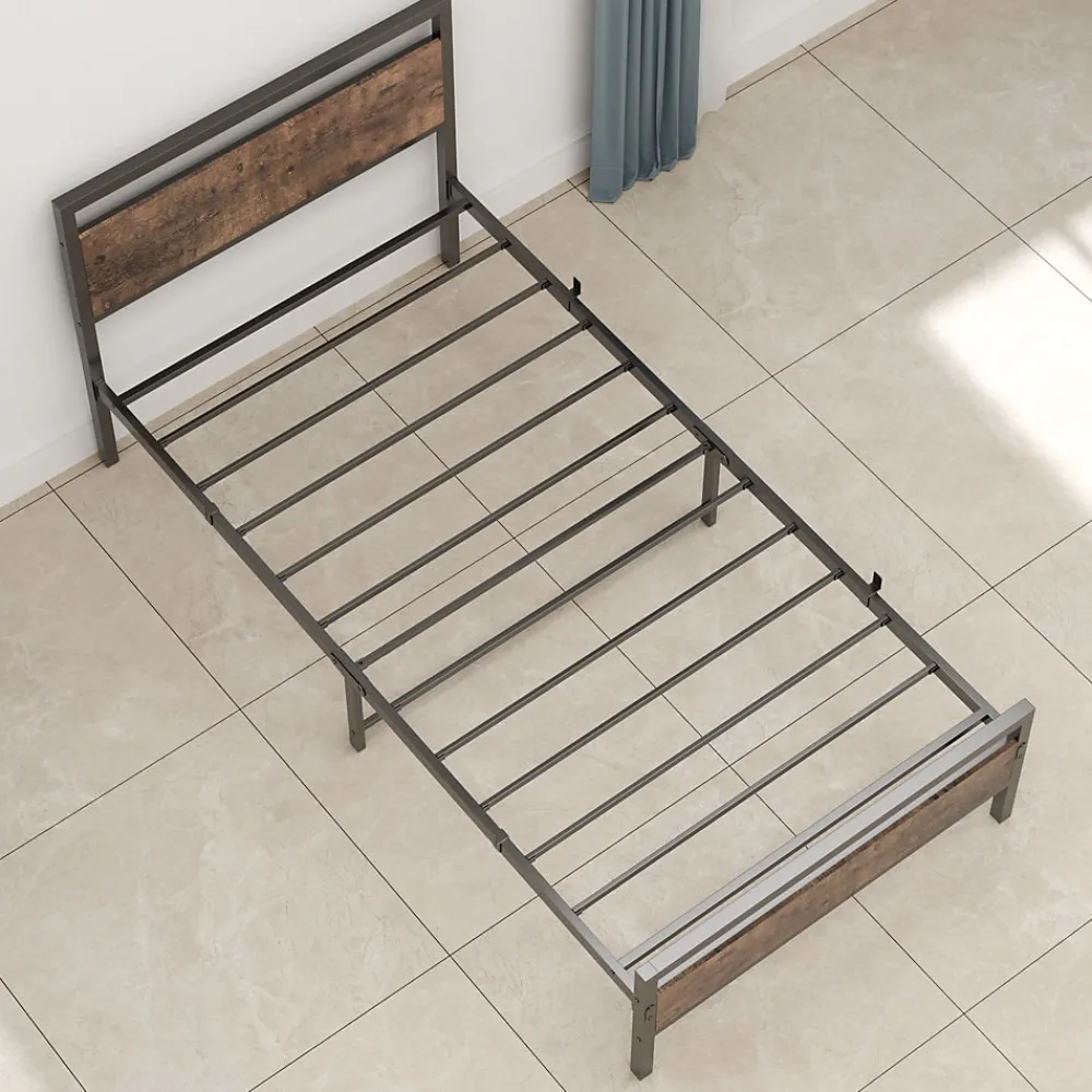 Lit Simple 90x200 cm - Lit en Métal Noir Solide avec Sommier à Lattes et Bois Robuste - Sans Matelas>Okwish Discount