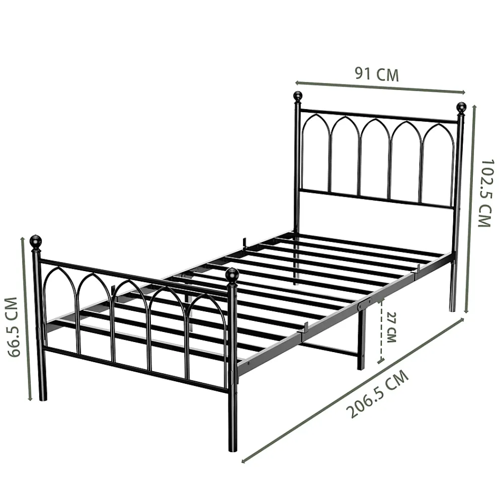 Okwish Lit Simple 90x200 cm - Lit en Métal Noir pour Chambre ou Studio - Robuste et Facile à Monter - Sans Matelas* Lit Simple