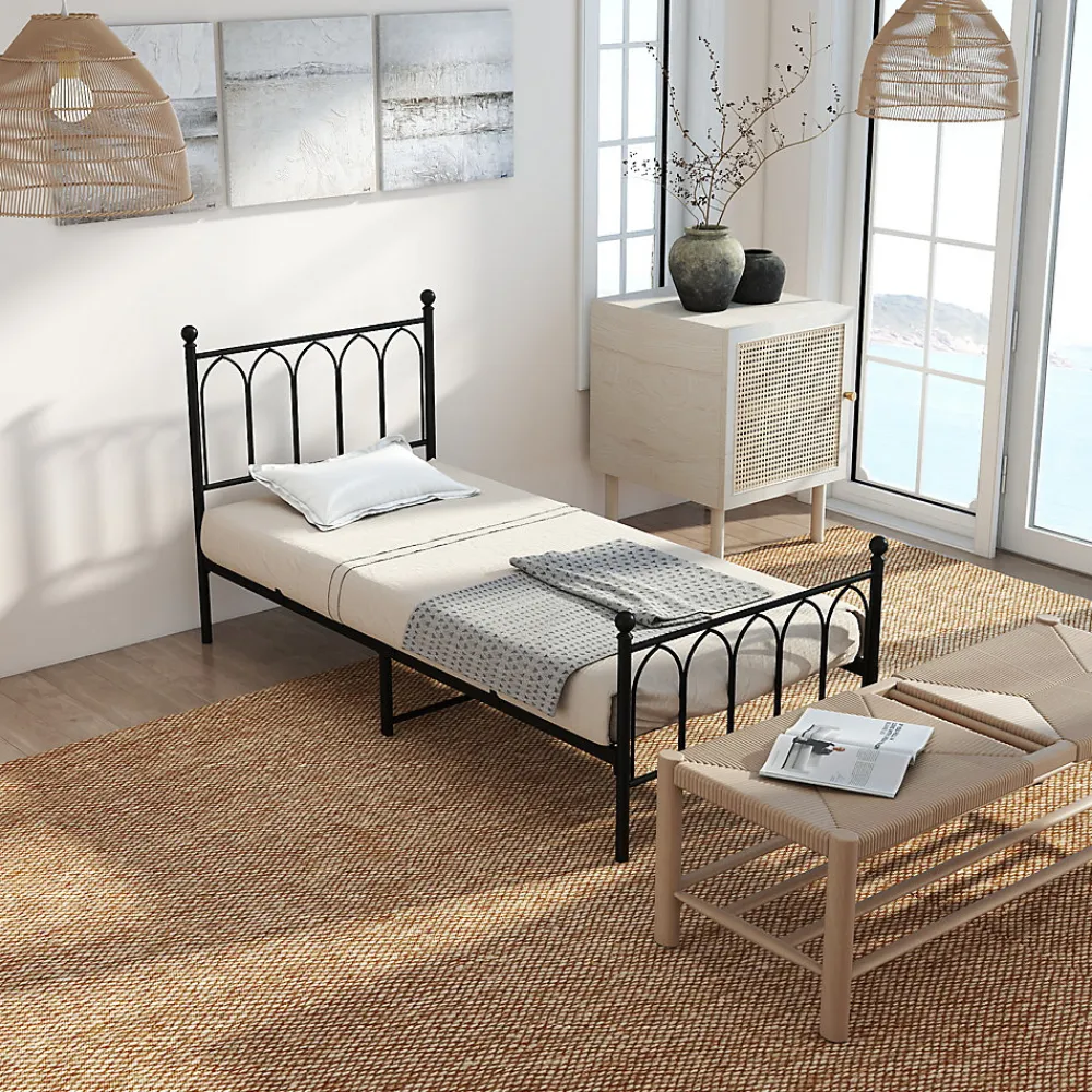 Okwish Lit Simple 90x200 cm - Lit en Métal Noir pour Chambre ou Studio - Robuste et Facile à Monter - Sans Matelas* Lit Simple