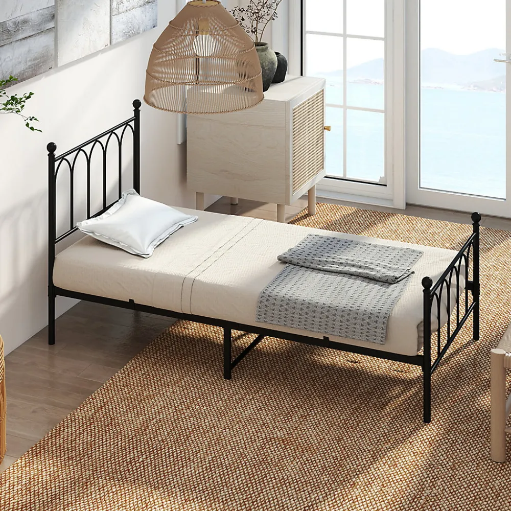 Okwish Lit Simple 90x200 cm - Lit en Métal Noir pour Chambre ou Studio - Robuste et Facile à Monter - Sans Matelas* Lit Simple