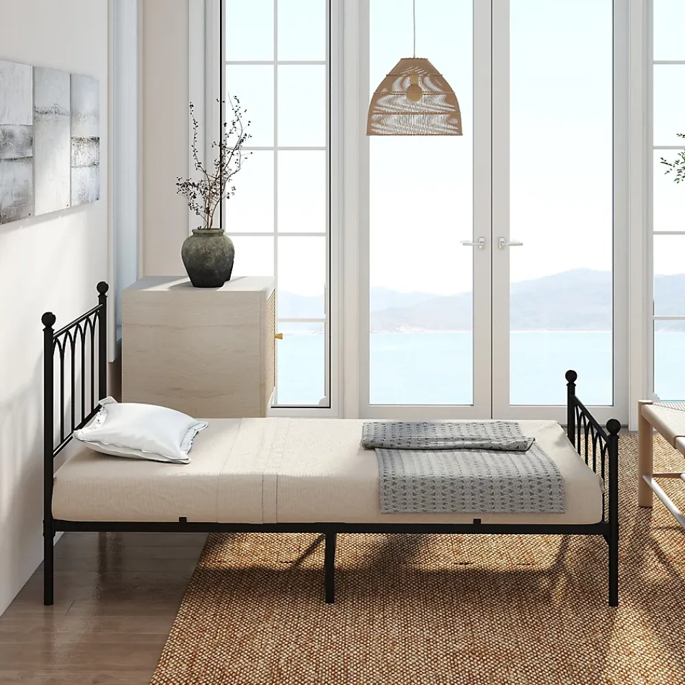 Okwish Lit Simple 90x200 cm - Lit en Métal Noir pour Chambre ou Studio - Robuste et Facile à Monter - Sans Matelas* Lit Simple
