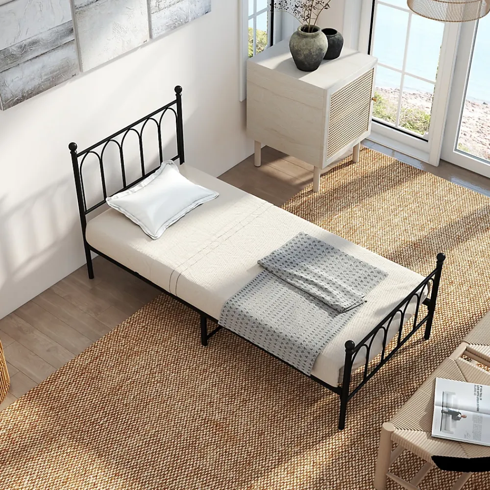 Okwish Lit Simple 90x200 cm - Lit en Métal Noir pour Chambre ou Studio - Robuste et Facile à Monter - Sans Matelas* Lit Simple