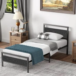 Okwish Lit Simple 90x200 cm - Lit en Métal Noir Robuste Gain de Place pour Petite Chambre - Sans Matelas* Lit Simple