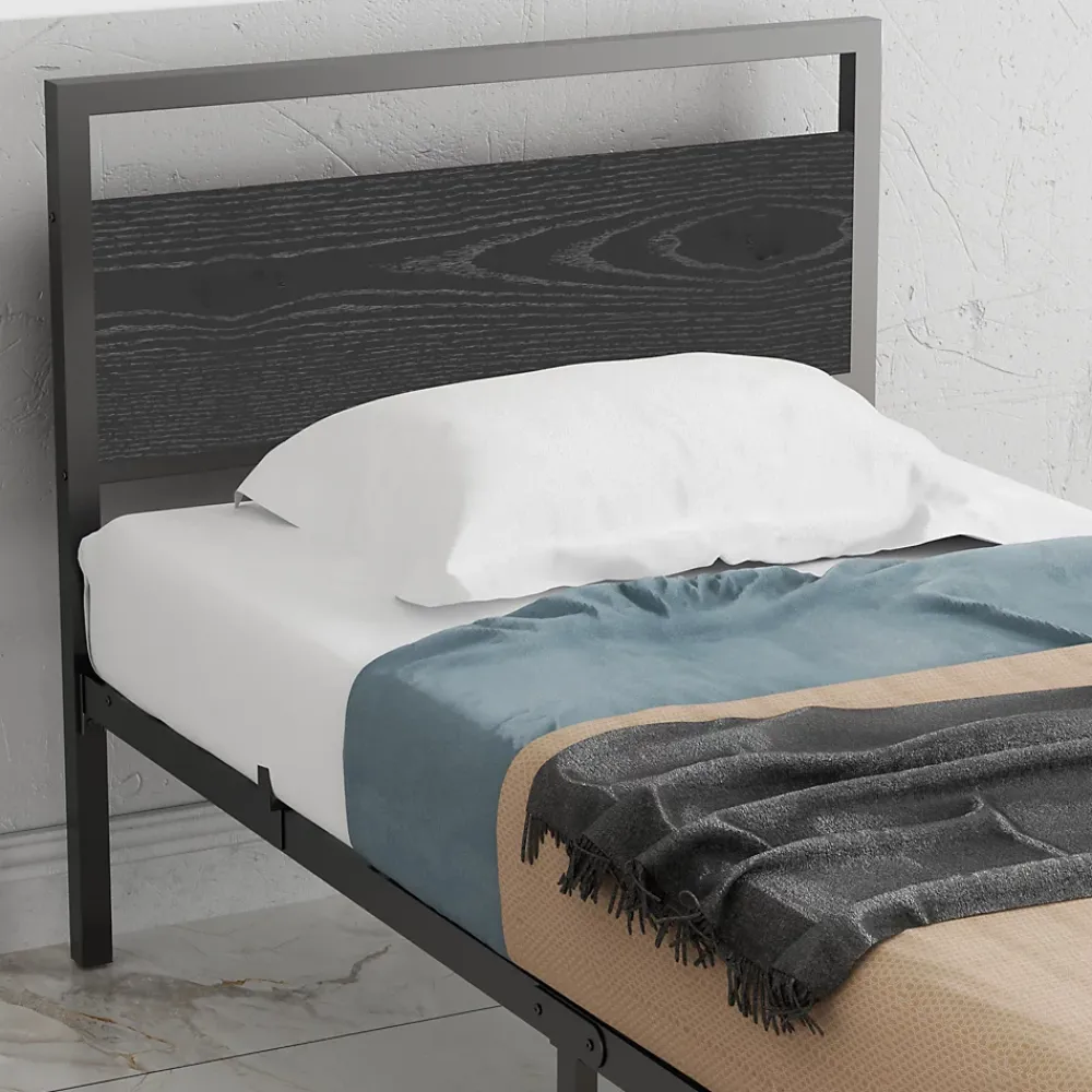 Okwish Lit Simple 90x200 cm - Lit en Métal Noir Robuste Gain de Place pour Petite Chambre - Sans Matelas* Lit Simple