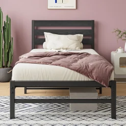 Okwish Lit Simple 90x200 cm - Lit en Métal Noir Contemporain et Durable pour Chambre Ado - Sans Matelas* Lit Simple
