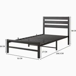 Okwish Lit Simple 90x200 cm - Lit en Métal Noir Contemporain et Durable pour Chambre Ado - Sans Matelas* Lit Simple