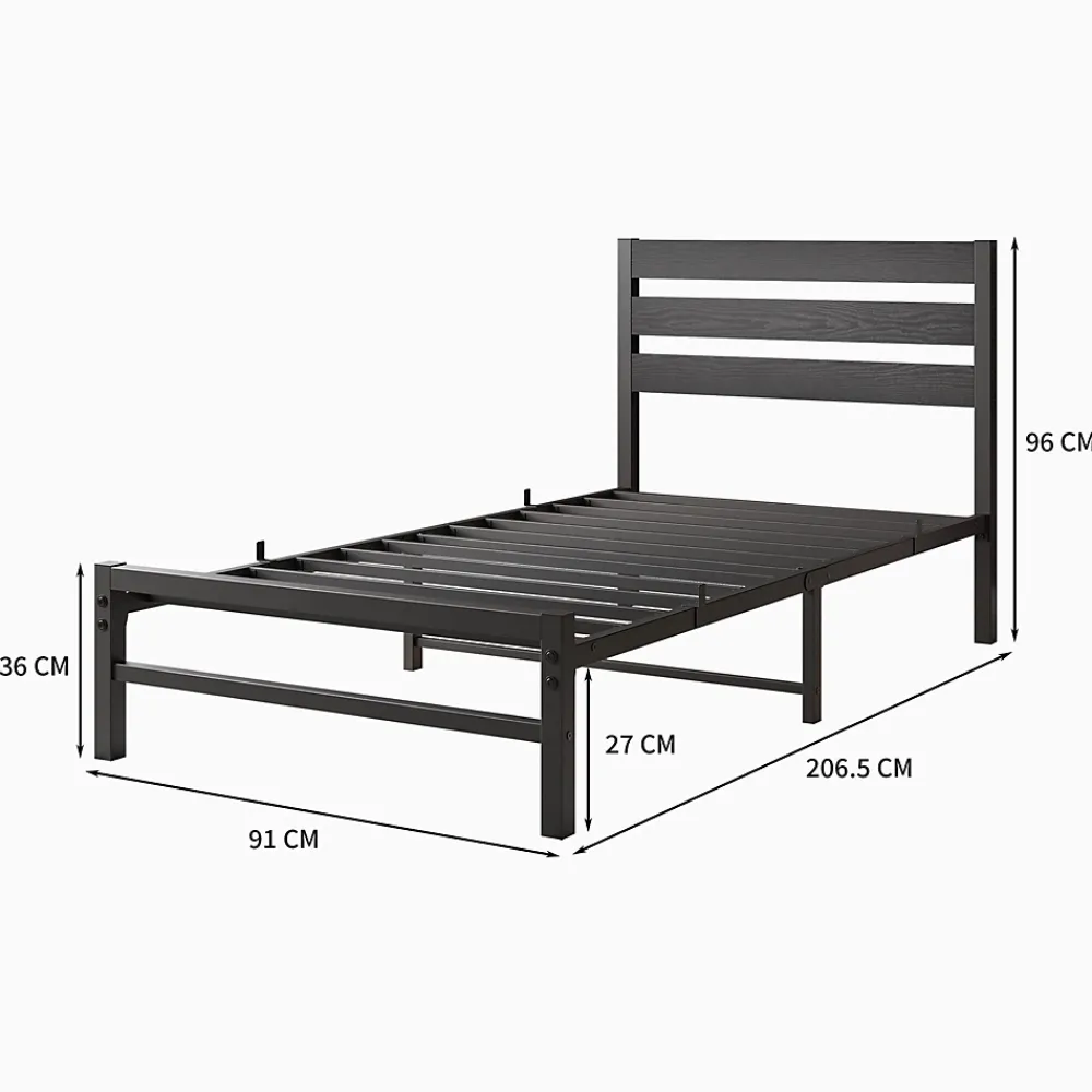 Okwish Lit Simple 90x200 cm - Lit en Métal Noir Contemporain et Durable pour Chambre Ado - Sans Matelas* Lit Simple