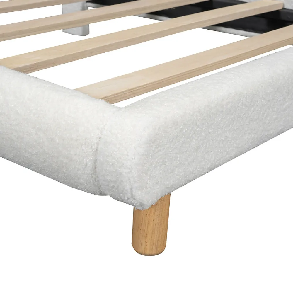 Lit Simple 90x200 cm - Lit Enfant Junior avec Tête de Lit en Peluche - Sans Matelas - Blanc>Okwish