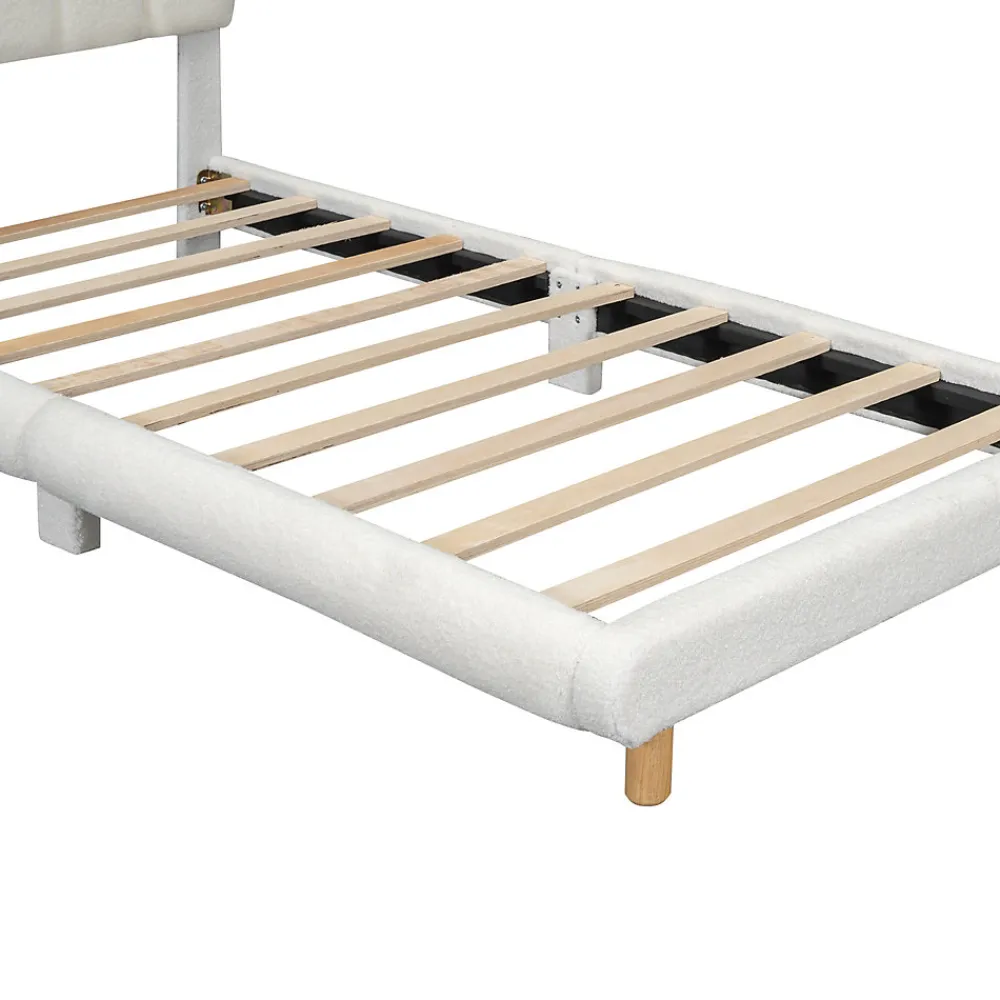 Lit Simple 90x200 cm - Lit Enfant Junior avec Tête de Lit en Peluche - Sans Matelas - Blanc>Okwish