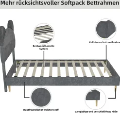 Okwish Lit Simple 90x200 cm - Lit Enfant avec Tête Cartoon Capitonnée et Cadre Bas, Velours Gris, sans Matelas*Enfant Lit Enfant