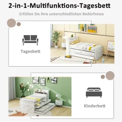 Okwish Lit Simple 90x190 cm - Lit Junior avec Tiroirs Coulissants et Table de Chevet avec Étageres, Prise USB - Bois Massif - Blanc* Lit Simple