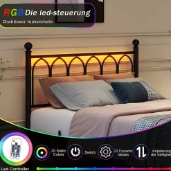 Lit Simple 120x200 cm - Lit Métal Ado Vintage avec LED et Ports USB, Barres Acier Renforcées, Sans Matelas - Métal Noir><noscript><img data-lazyloaded=