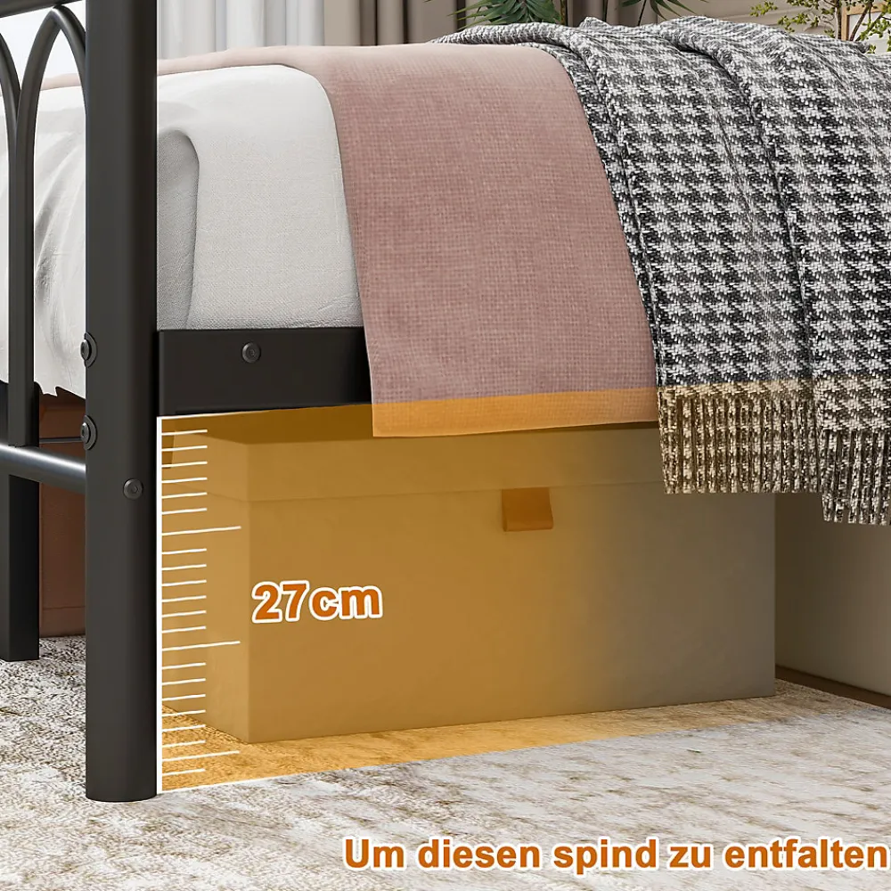 Lit Simple 120x200 cm - Lit Métal Ado Vintage avec LED et Ports USB, Barres Acier Renforcées, Sans Matelas - Métal Noir>Okwish Online