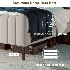 Lit simple 90x200 cm - Lit rembourré avec tête de lit capitonnée - Lin - Matelas Inclus - Gris-Beige><noscript><img width=