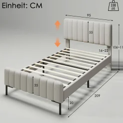 Lit simple 90x200 cm - Lit rembourré avec tête de lit capitonnée - Lin - Matelas Inclus - Gris-Beige><noscript><img width=