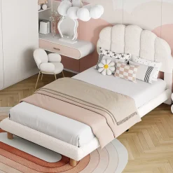 Generique Lit simple 90x200 cm avec tête de lit, sommier en bois, cadre plateforme, pour enfant, blanc*Enfant Lit Enfant