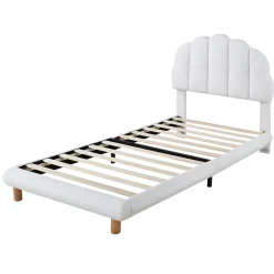 Generique Lit simple 90x200 cm avec tête de lit, sommier en bois, cadre plateforme, pour enfant, blanc*Enfant Lit Enfant
