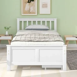 Lit Simple 90x200 cm Bois - Lit Ado ou Adulte avec Rangement Intégré sous le Sommier - Sans Matelas - Bois de Pin + MDF - Blanc><noscript><img width=