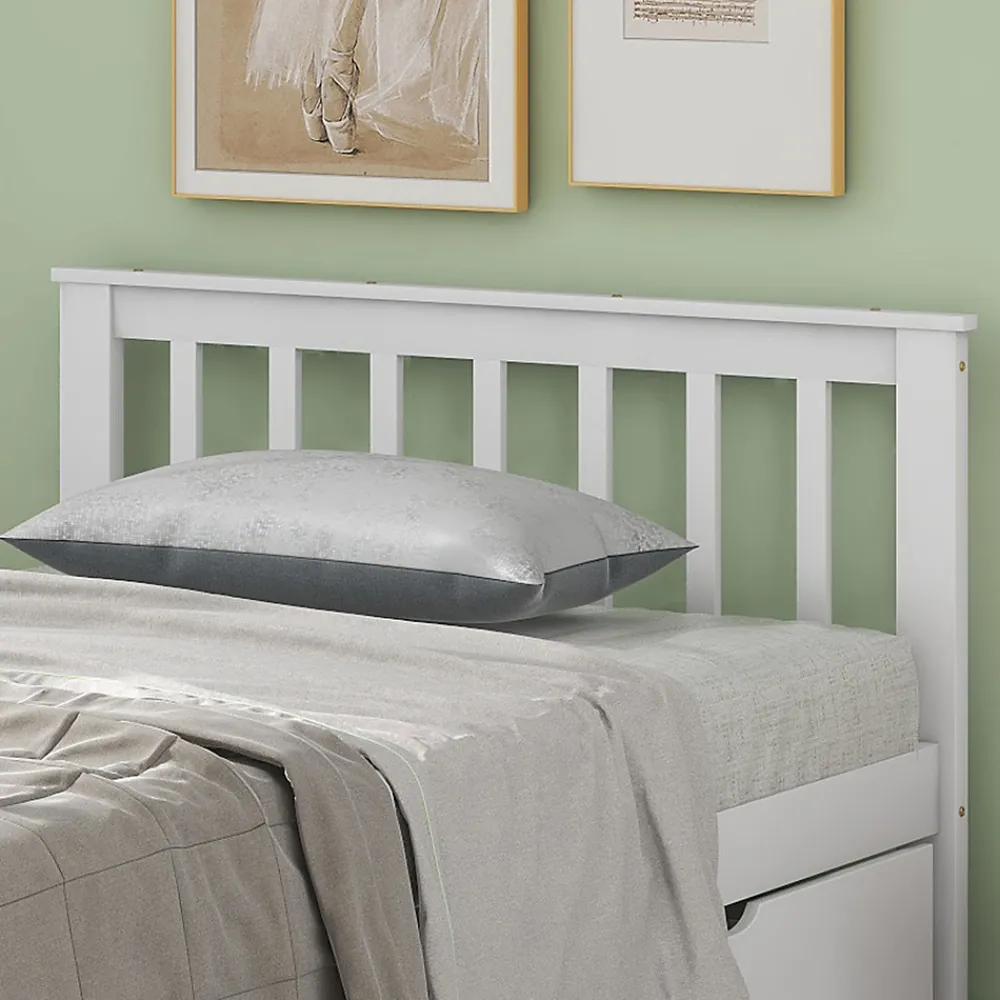 Lit Simple 90x200 cm Bois - Lit Ado ou Adulte avec Rangement Intégré sous le Sommier - Sans Matelas - Bois de Pin + MDF - Blanc>Okwish Sale