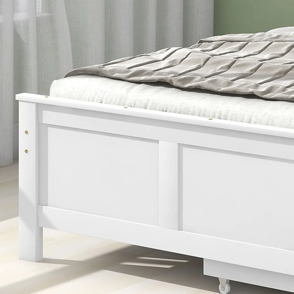 Lit Simple 90x200 cm Bois - Lit Ado ou Adulte avec Rangement Intégré sous le Sommier - Sans Matelas - Bois de Pin + MDF - Blanc>Okwish Sale