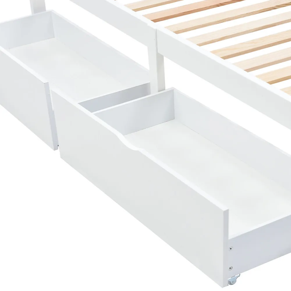 Lit Simple 90x200 cm Bois - Lit Ado ou Adulte avec Rangement Intégré sous le Sommier - Sans Matelas - Bois de Pin + MDF - Blanc>Okwish Sale