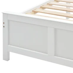 Lit Simple 90x200 cm Bois - Lit Ado ou Adulte avec Rangement Intégré sous le Sommier - Sans Matelas - Bois de Pin + MDF - Blanc><noscript><img width=
