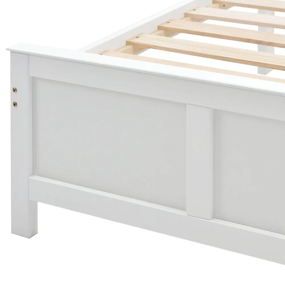 Lit Simple 90x200 cm Bois - Lit Ado ou Adulte avec Rangement Intégré sous le Sommier - Sans Matelas - Bois de Pin + MDF - Blanc>Okwish Sale