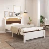 Lit simple 90x200 cm en bois de pin avec pied central, tête et pied en MDF, design Colour-Blocking blanc, lit pour ado et adulte>ProximaX Clearance