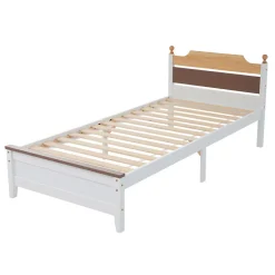 Lit simple 90x200 cm en bois de pin avec pied central, tête et pied en MDF, design Colour-Blocking blanc, lit pour ado et adulte><noscript><img width=