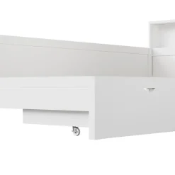 Lit simple 90x200 cm en forme de L - Avec lit gigogne et 1 tiroir - LED et port USB - MDF - Blanc (sans matelas)><noscript><img width=