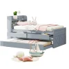 Lit simple 90x190 cm en pin massif avec sommier tiroir table de chevet étagères port USB gris>Redom Online