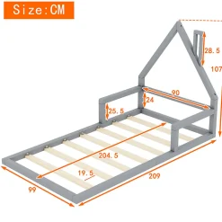 Lit Simple 90x200 cm en Pin Massif Gris, Design Minimaliste, Confort et Sécurité pour Chambre><noscript><img width=