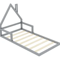 Lit Simple 90x200 cm en Pin Massif Gris, Design Minimaliste, Confort et Sécurité pour Chambre><noscript><img width=